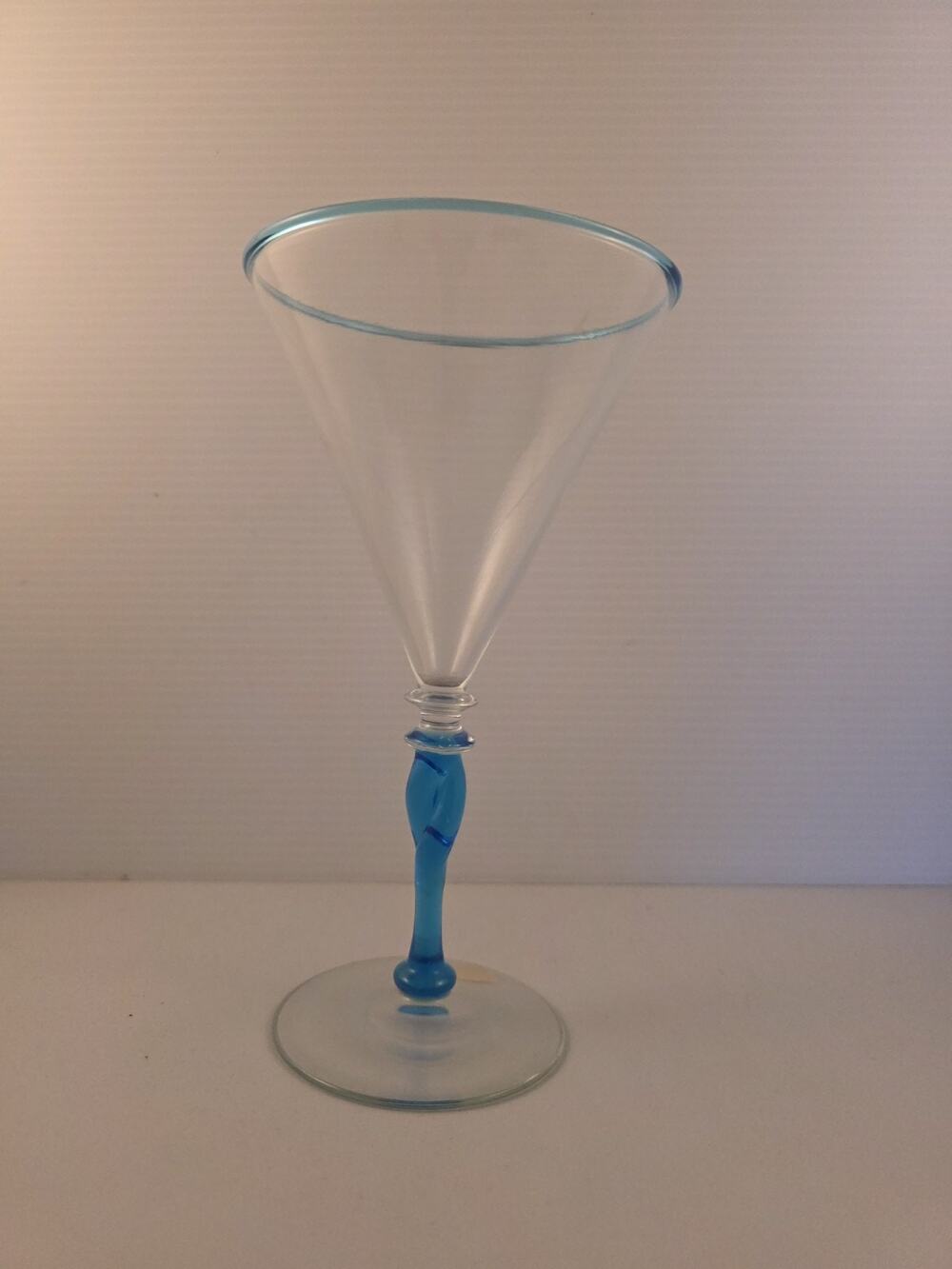 Steuben V-Shaped Goblets with Turquoise Blue Twisted Stem, Circa 1920